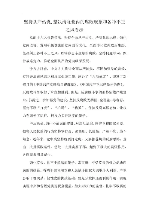 坚持从严治党,坚决清除党内的腐败现象和各种不正之风看法
