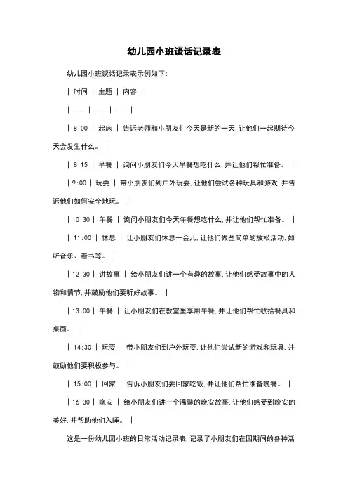 幼儿园小班谈话记录表