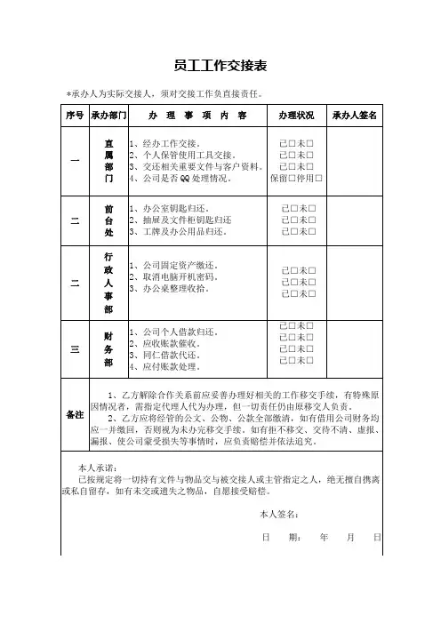 员工工作交接表