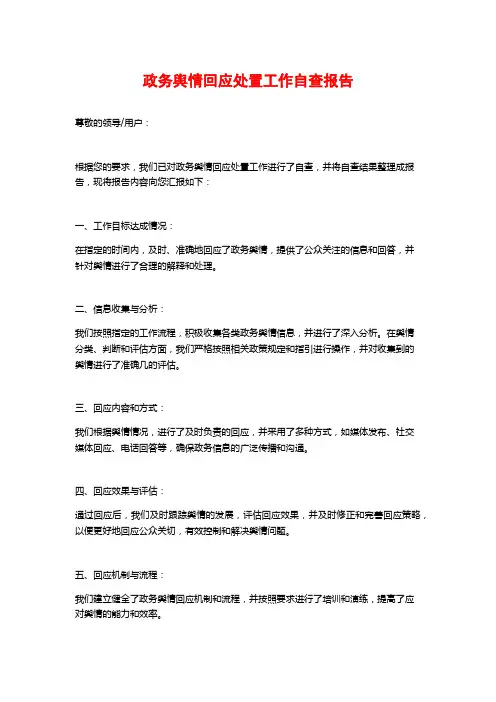 政务舆情回应处置工作自查报告