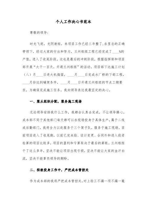 个人工作决心书范本(五篇)