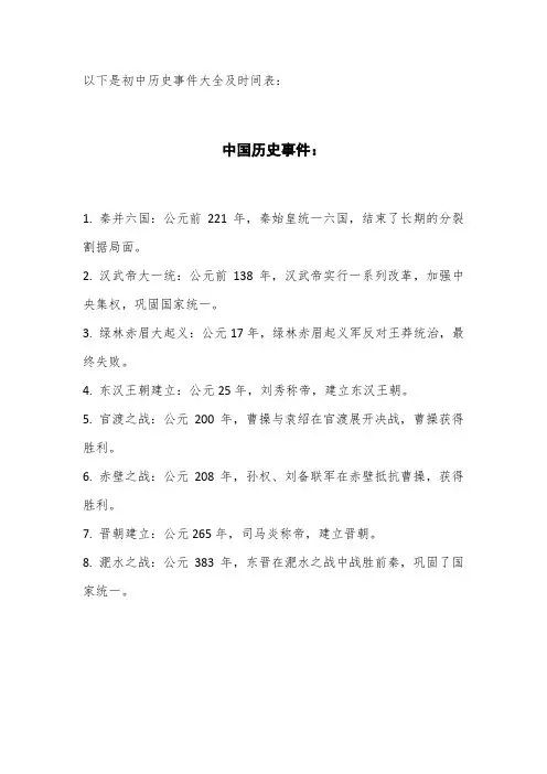 初中历史事件大全及时间表