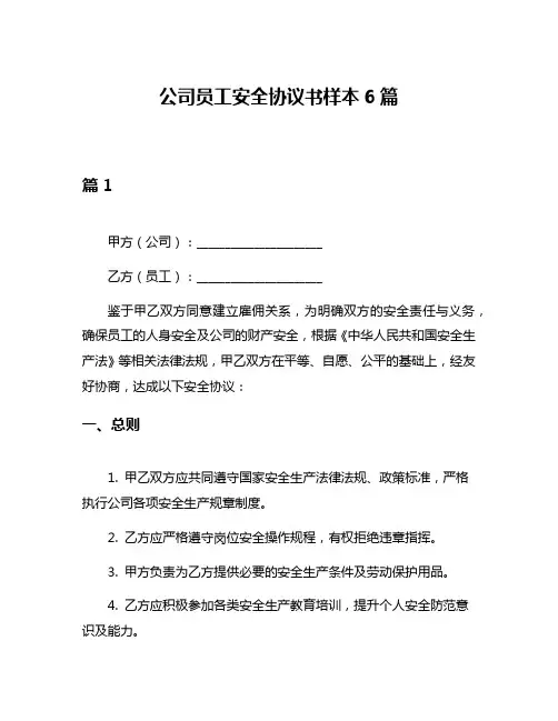 公司员工安全协议书样本6篇