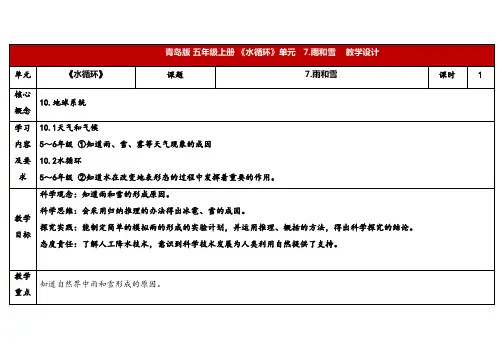  2024年秋青岛版五年级科学上册 7.《雨和雪》教学设计