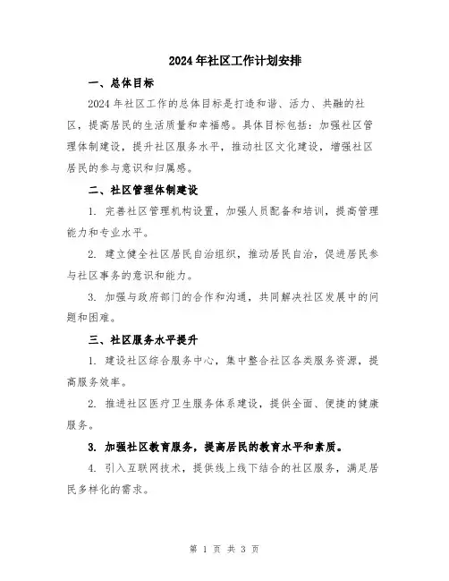 2024年社区工作计划安排