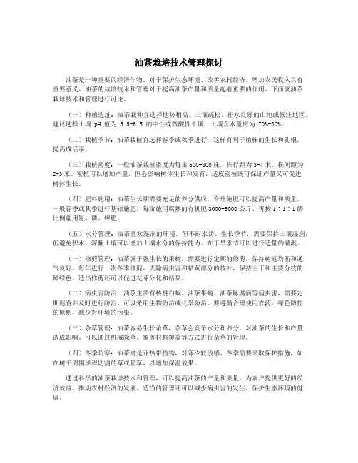 油茶栽培技术管理探讨