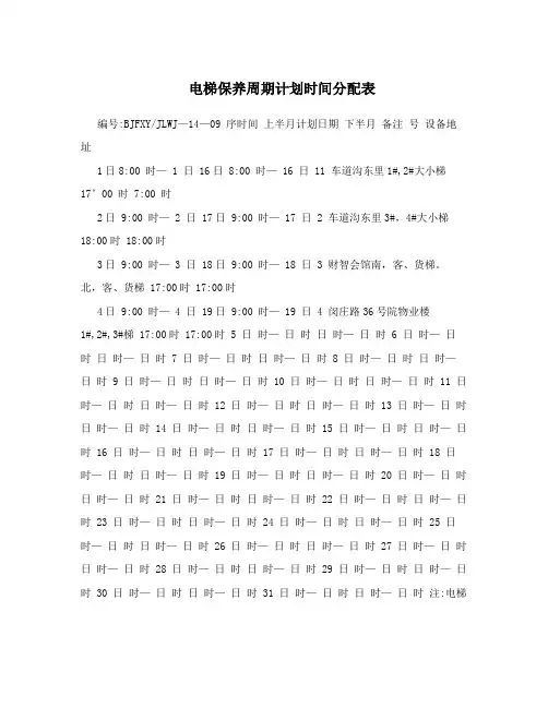 电梯保养周期计划时间分配表