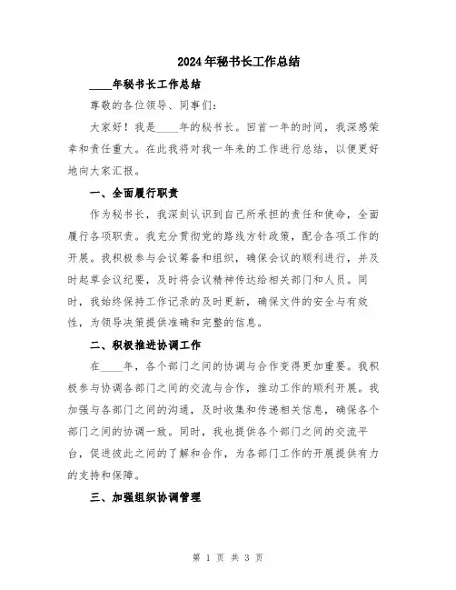 2024年秘书长工作总结