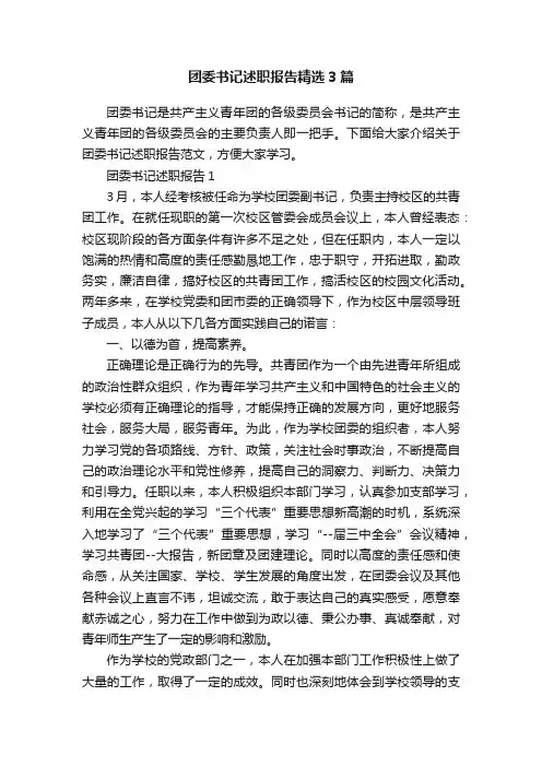 团委书记述职报告精选3篇