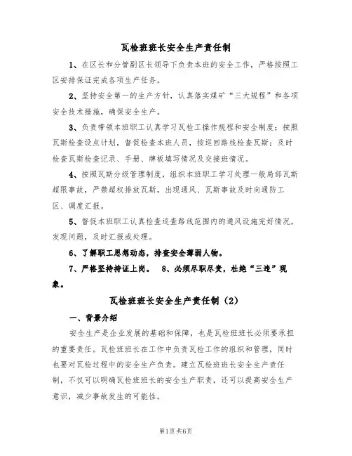 瓦检班班长安全生产责任制（5篇）