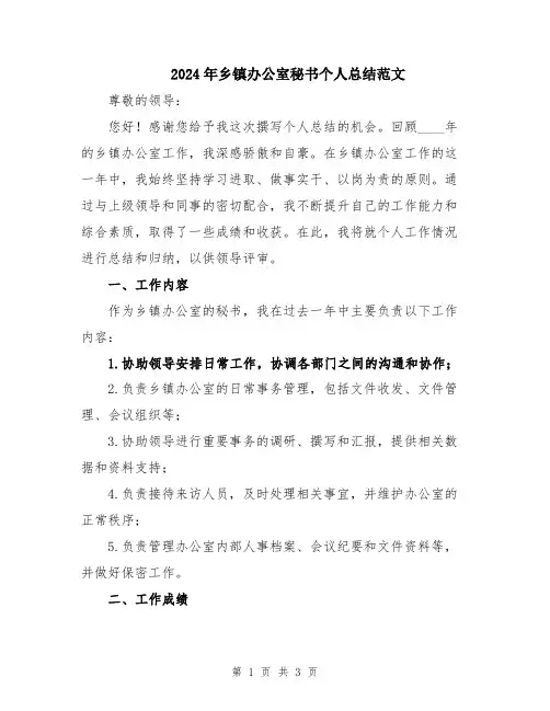 2024年乡镇办公室秘书个人总结范文