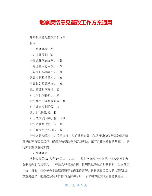 巡察反馈意见整改工作方案通用
