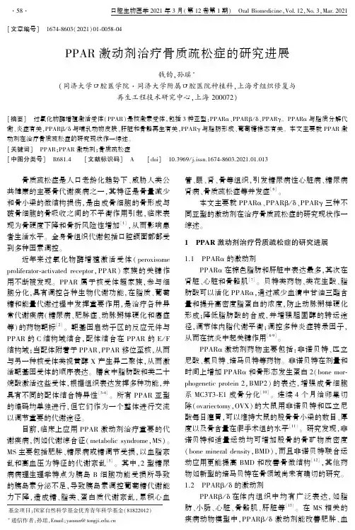 PPAR激动剂治疗骨质疏松症的研究进展