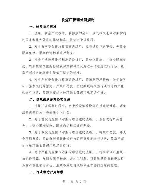 洗煤厂管理处罚规定
