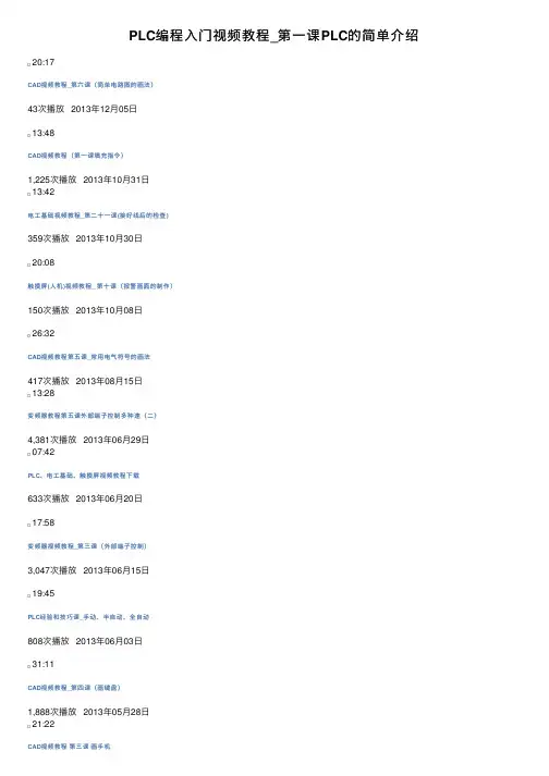 PLC编程入门视频教程_第一课PLC的简单介绍