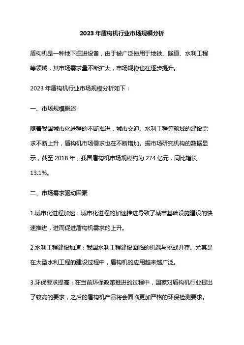 2023年盾构机行业市场规模分析