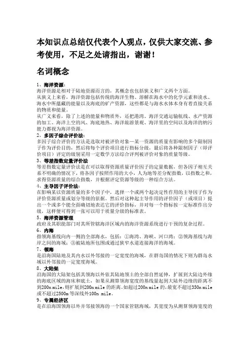 海洋资源概论知识点总结