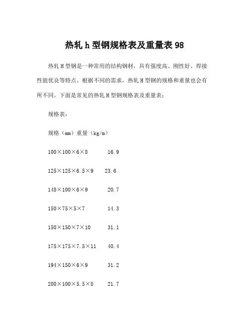 热轧h型钢规格表及重量表98
