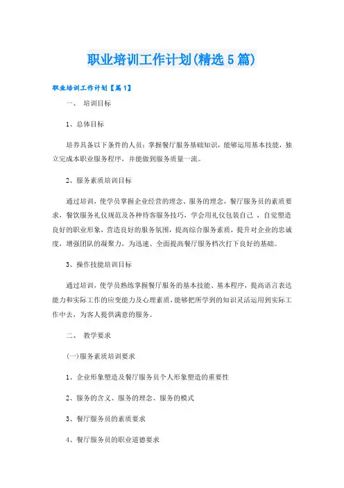 职业培训工作计划(精选5篇)