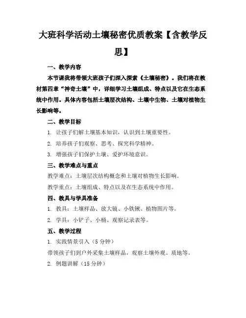 大班科学活动土壤的秘密优质教案【含教学反思】