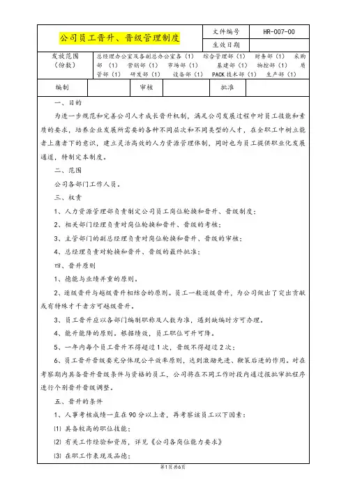公司员工晋级、晋升管理制度