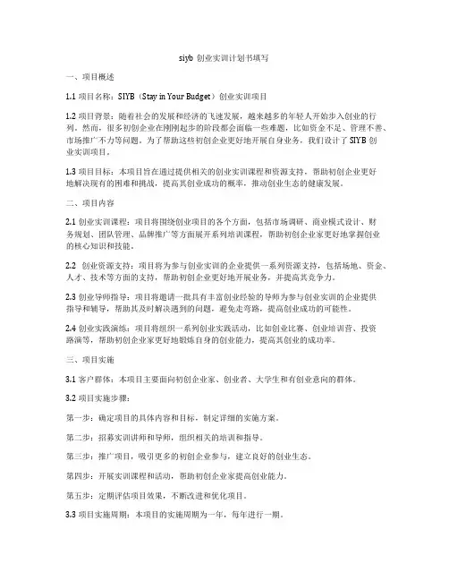 siyb创业实训计划书填写