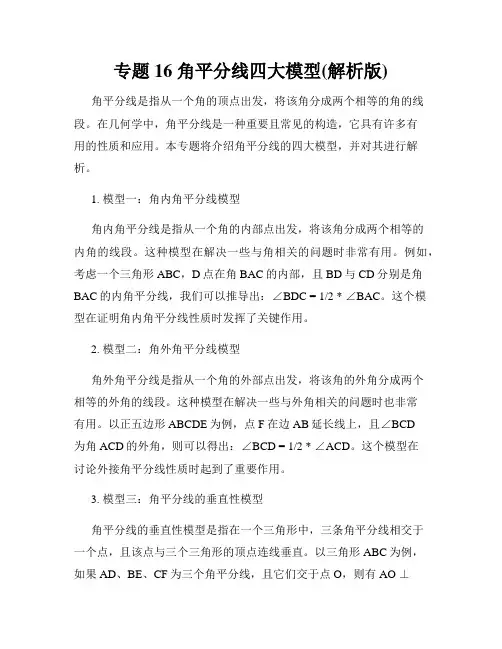 专题16 角平分线四大模型(解析版)