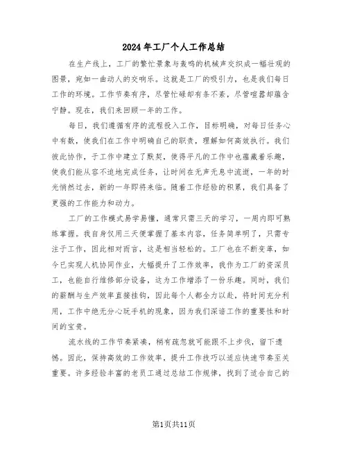 2024年工厂个人工作总结（八篇）