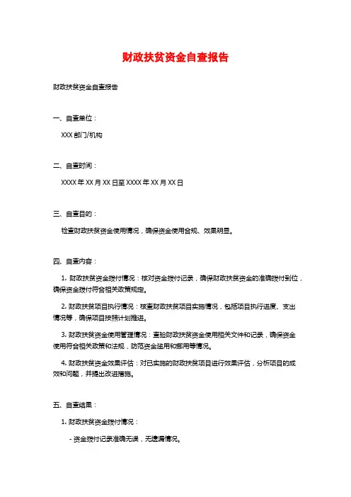 财政扶贫资金自查报告