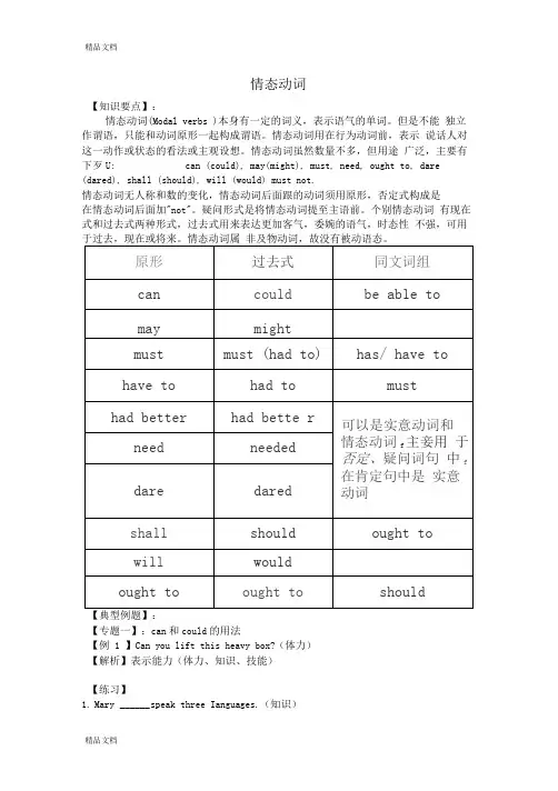 小学英语情态动词知识点及练习资料讲解