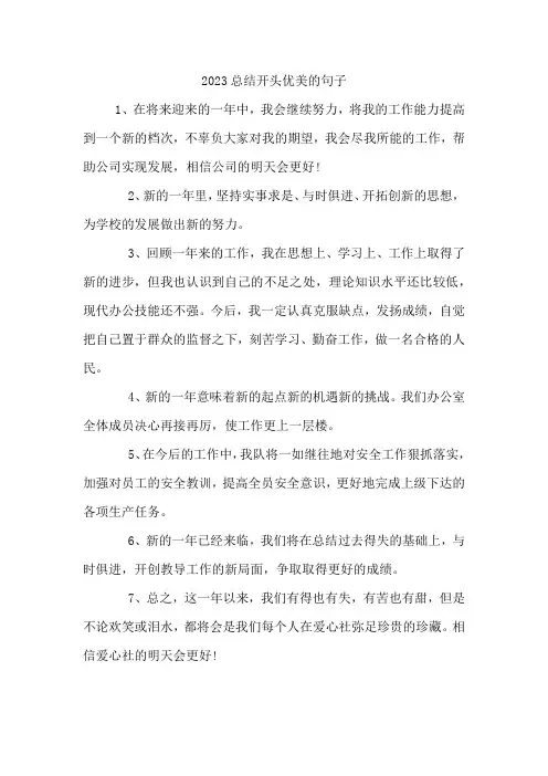 2023总结开头优美的句子