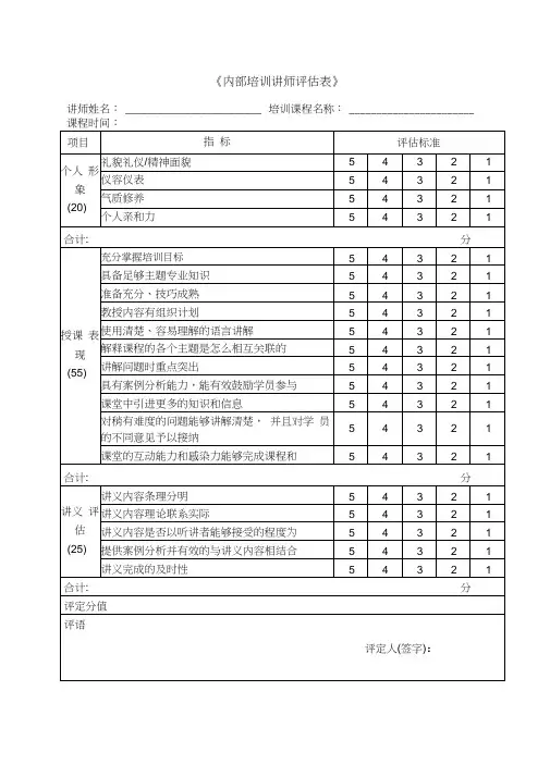 《内部培训讲师评估表》