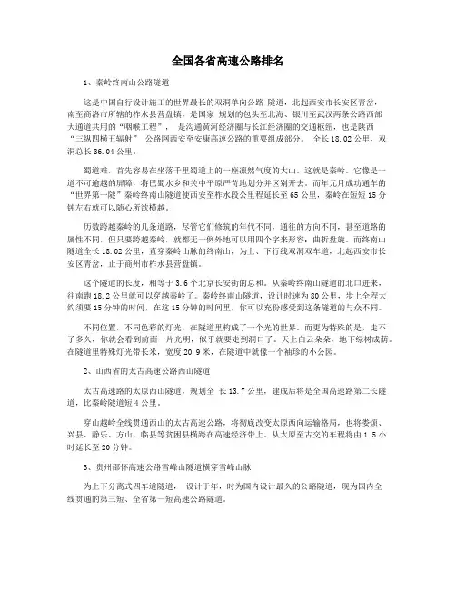 全国各省高速公路排名