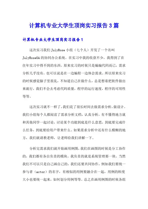 计算机专业大学生顶岗实习报告3篇