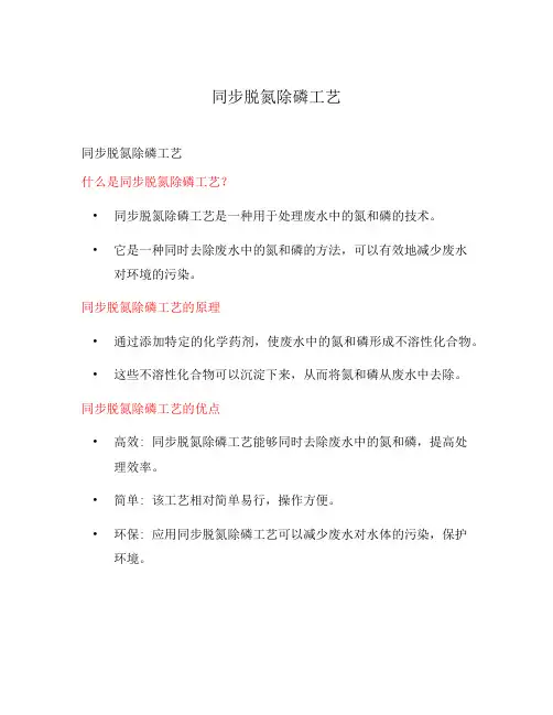 同步脱氮除磷工艺