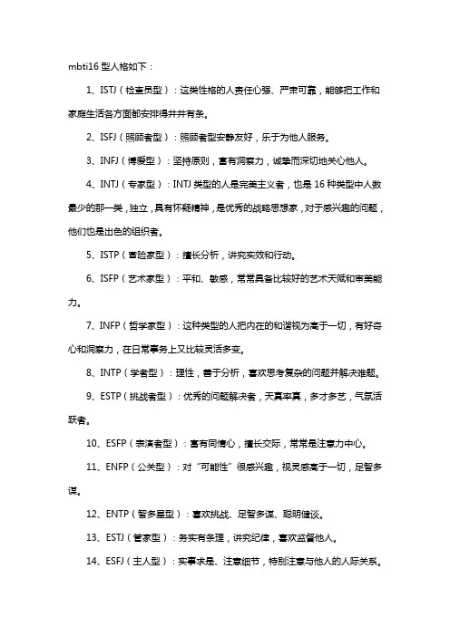 mbti16人格特征