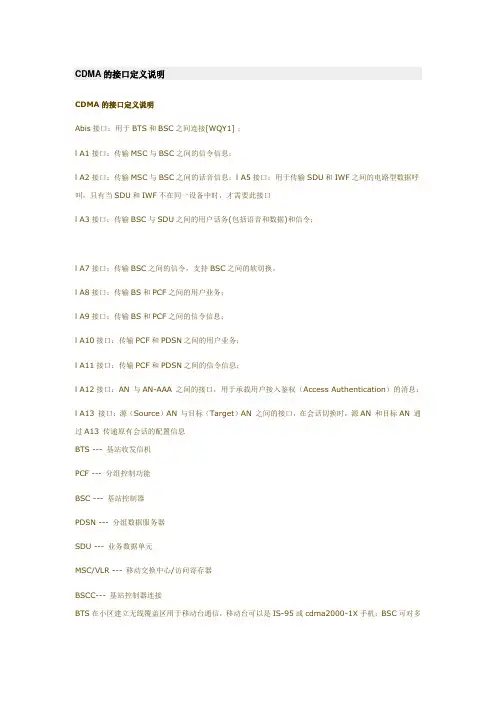 CDMA的接口定义说明