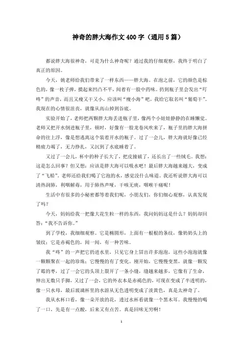 神奇的胖大海作文400字精选范文