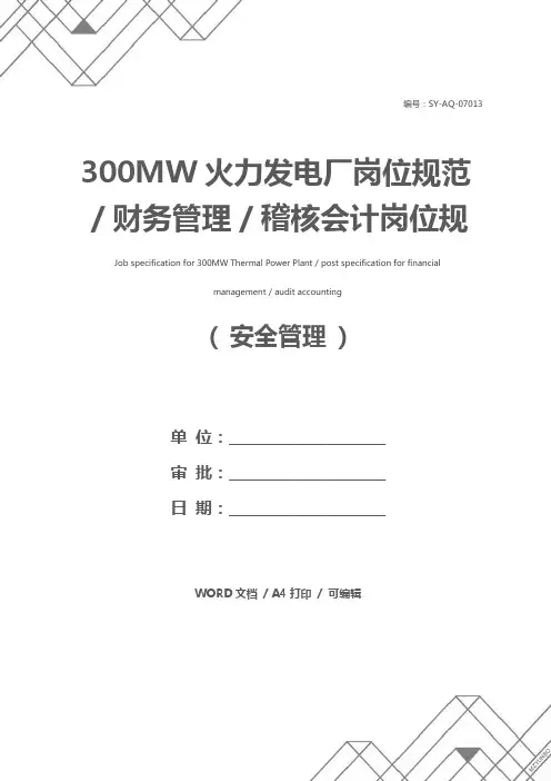 300MW火力发电厂岗位规范／财务管理／稽核会计岗位规范