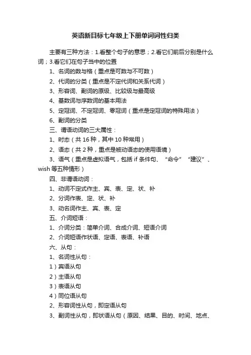 英语新目标七年级上下册单词词性归类