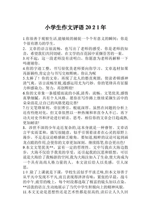 小学生作文评语2021年