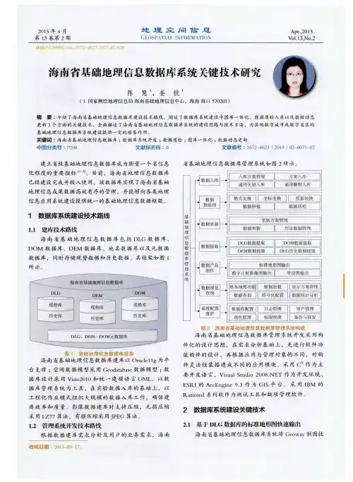 海南省基础地理信息数据库系统关键技术研究