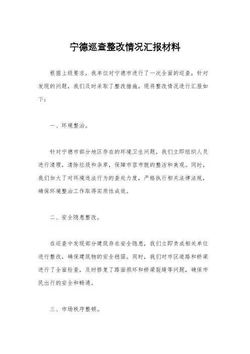 宁德巡查整改情况汇报材料