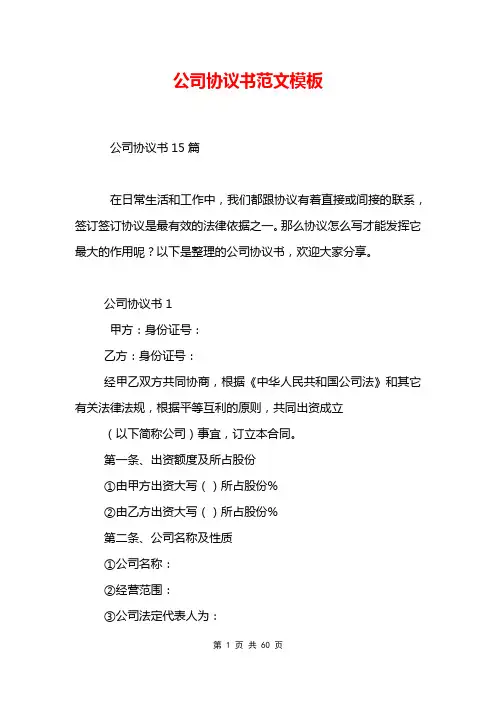 公司协议书范文模板