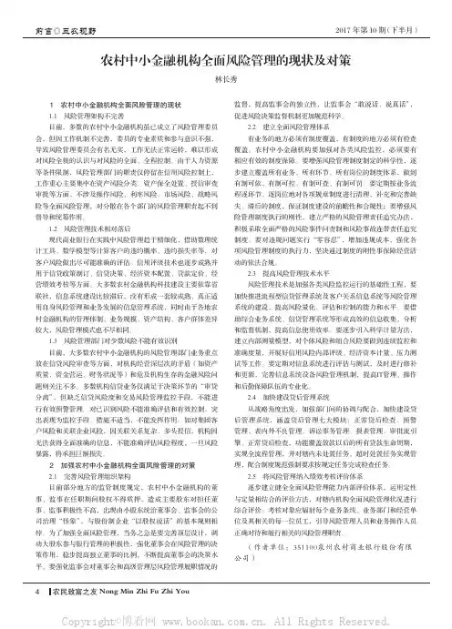 农村中小金融机构全面风险管理的现状及对策