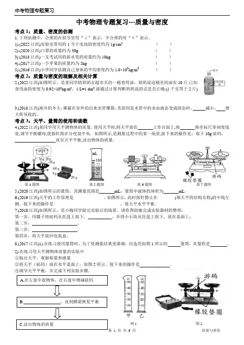 中考物理复习质量与密度