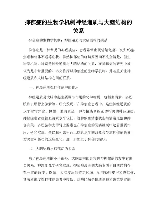 抑郁症的生物学机制神经递质与大脑结构的关系