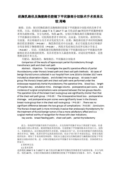 经胸乳路径及胸壁路径腔镜下甲状腺部分切除术手术效果比较 周峰