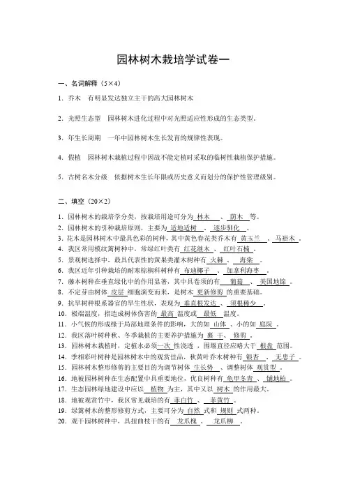 园林树木栽培学试题1-10