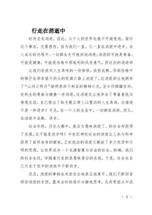 高一作文(议论文)行走在消逝中